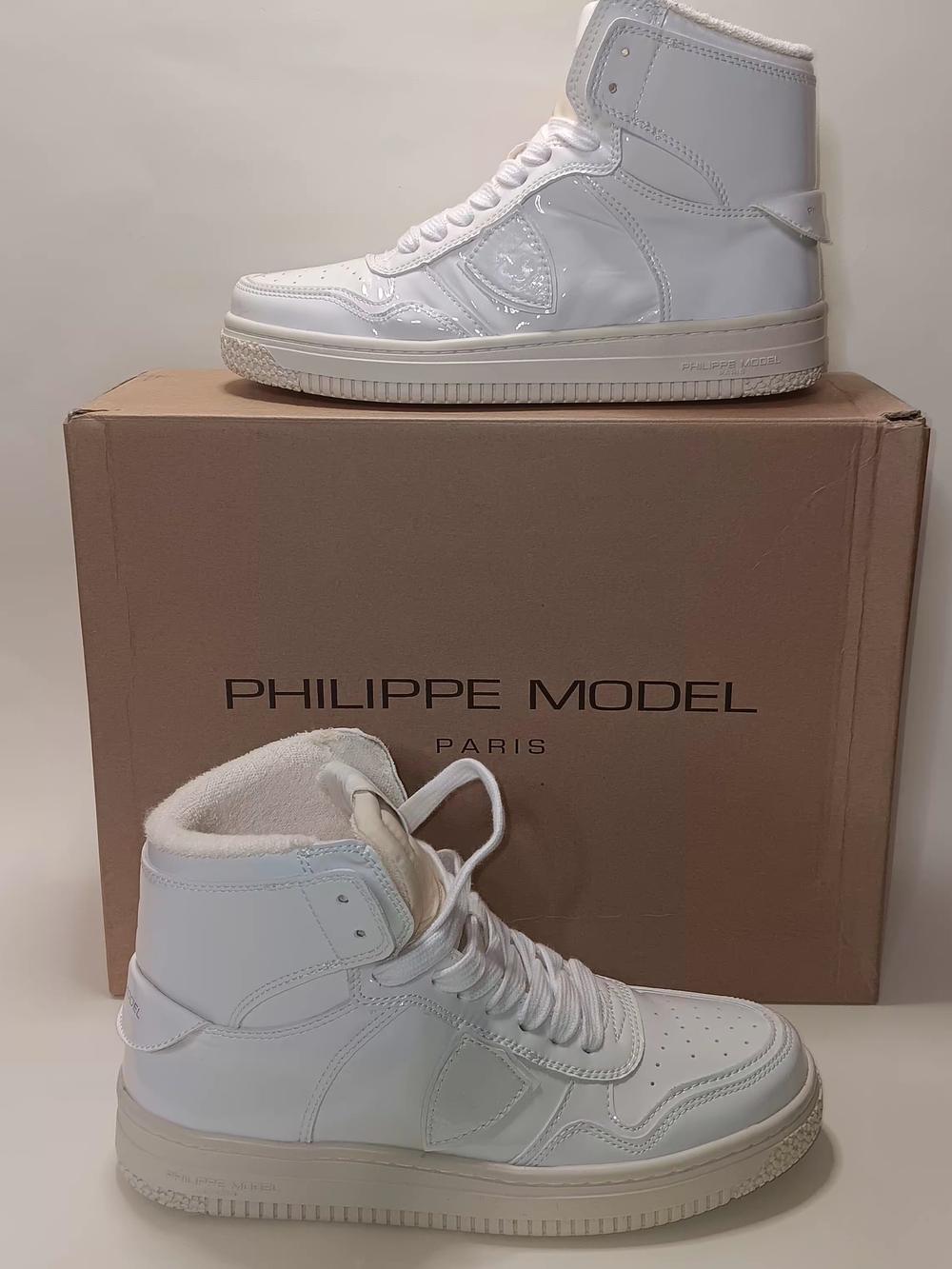 Philippe Model Women's White Patent Leather High-Top Sneakers